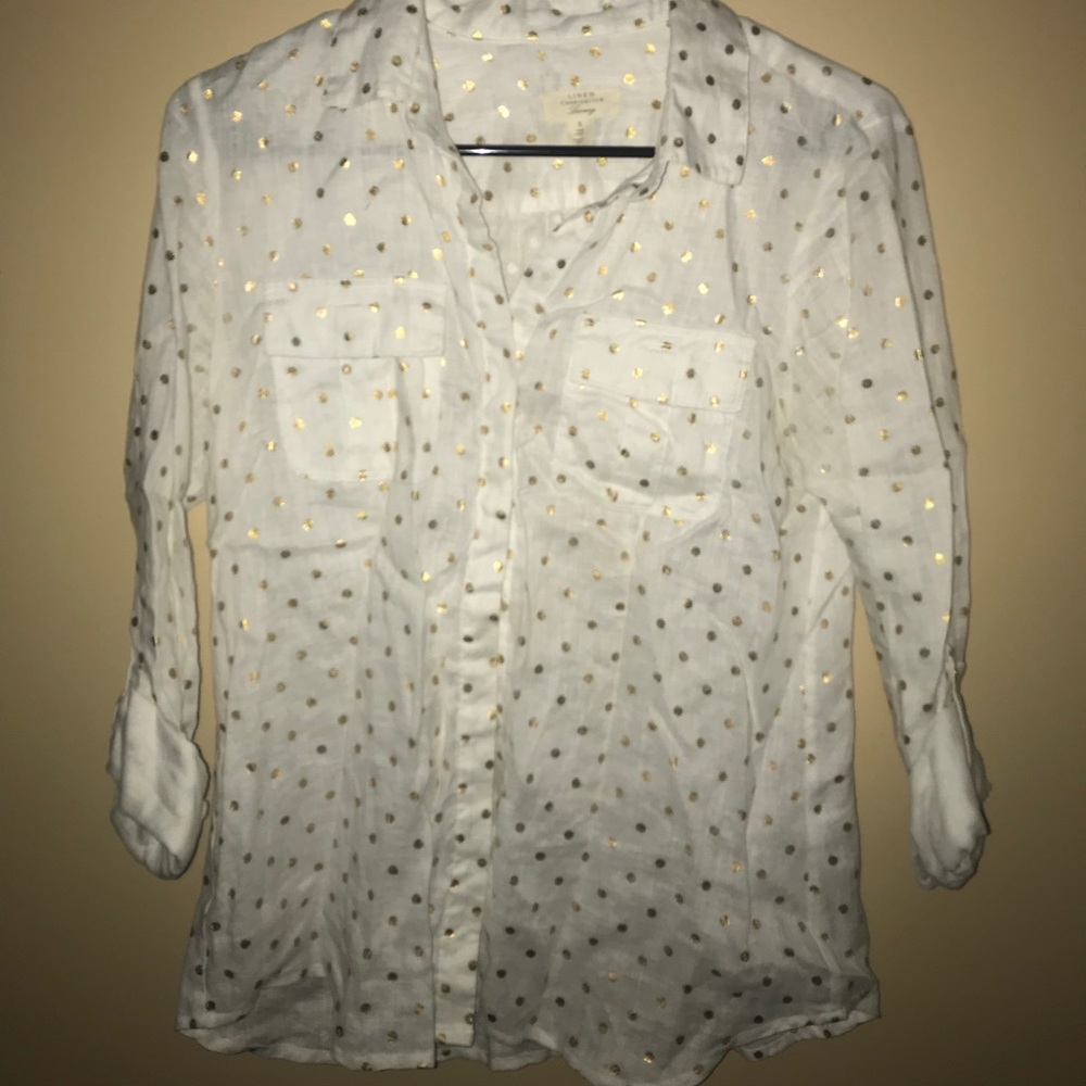 White and Gold Polka dot dress shirt